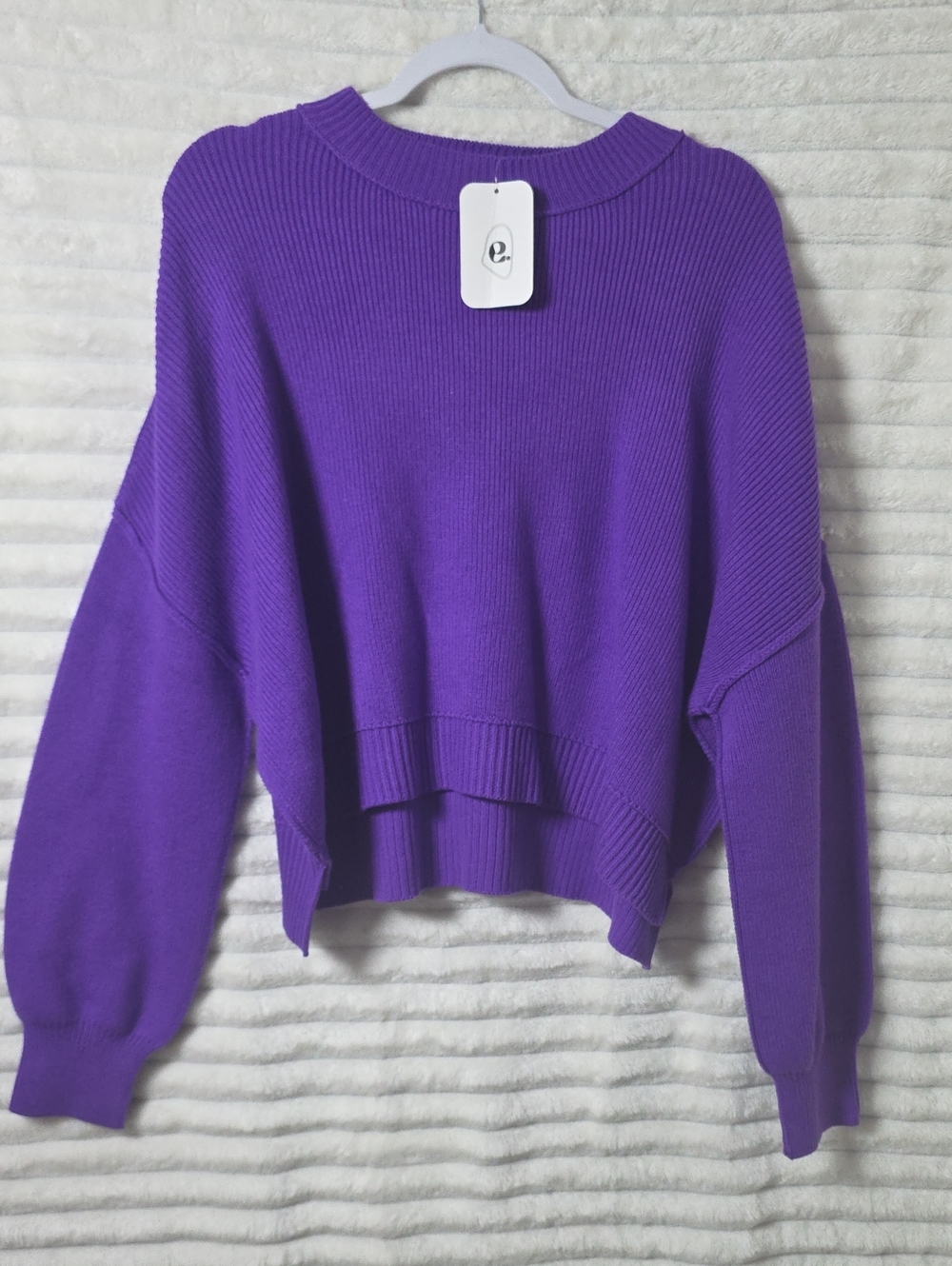 Elodie Vibrant Purple Ribbed Crewneck Sweater